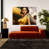 Pin Up Woman Yellow Dress Train 14