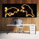 Bull vs Bear Neon Orange Wall Art