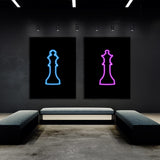 Chess King Queen Neon Wall Art