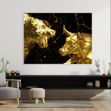 Bull vs Bear Heads Gold Wall Art