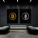 Bitcoin & Ethereum Gold Silver Wall Art