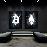 Bitcoin & Ethereum Breaking Wall Art