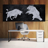 Bull vs Bear Concrete Black & White Wall Art