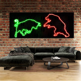 Bull vs Bear Neon Green & Red Wall Art