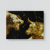 Bull vs Bear Heads Gold Wall Art