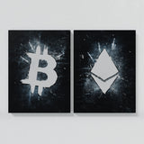 Bitcoin & Ethereum Breaking Wall Art