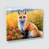 Fox Watercolor Red Flowers 1 Wall Art