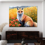 Fox Watercolor Red Flowers 1 Wall Art