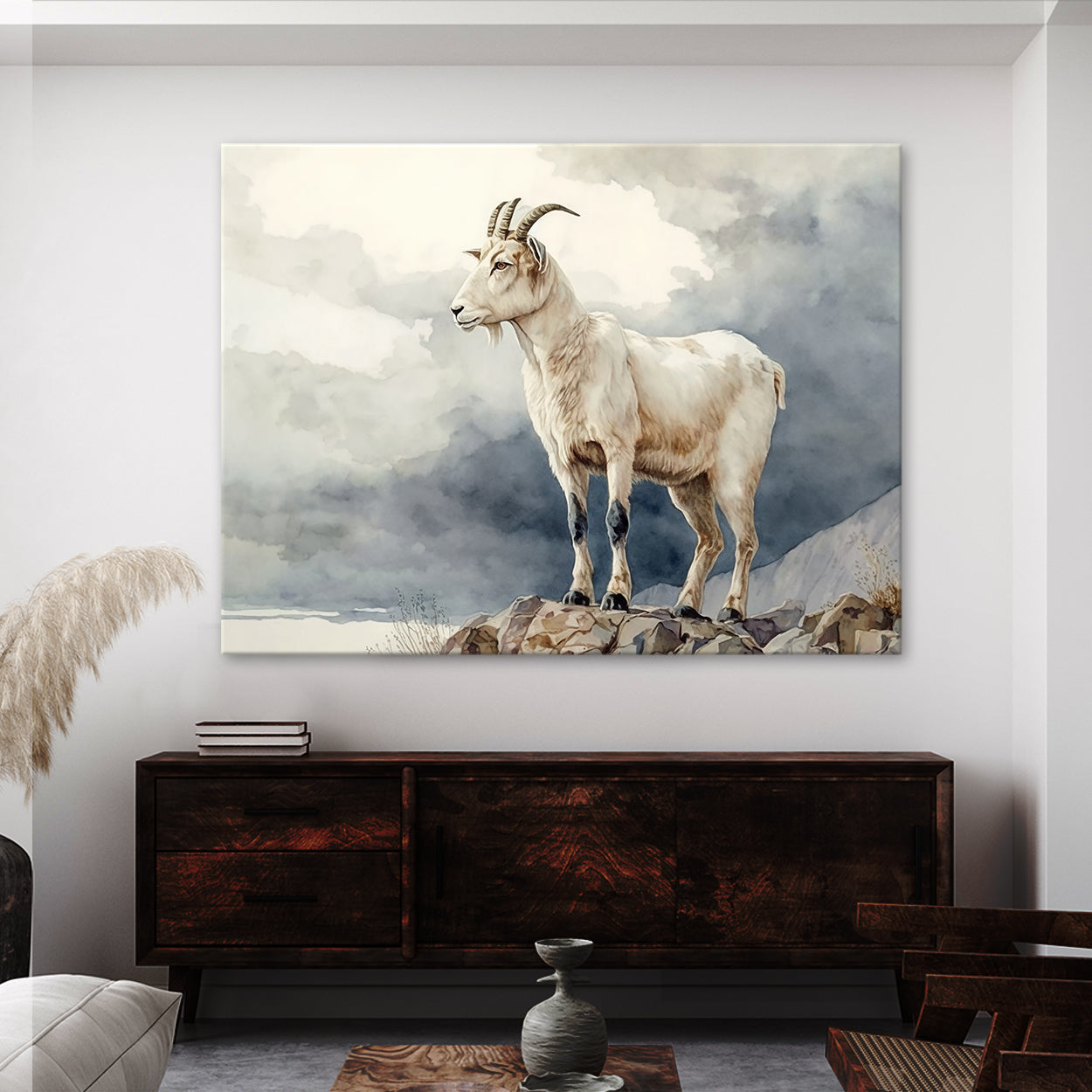 Goat Watercolor White Sky 22 Wall Art