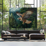 Hawk Flight Forest Background 13 Wall Art