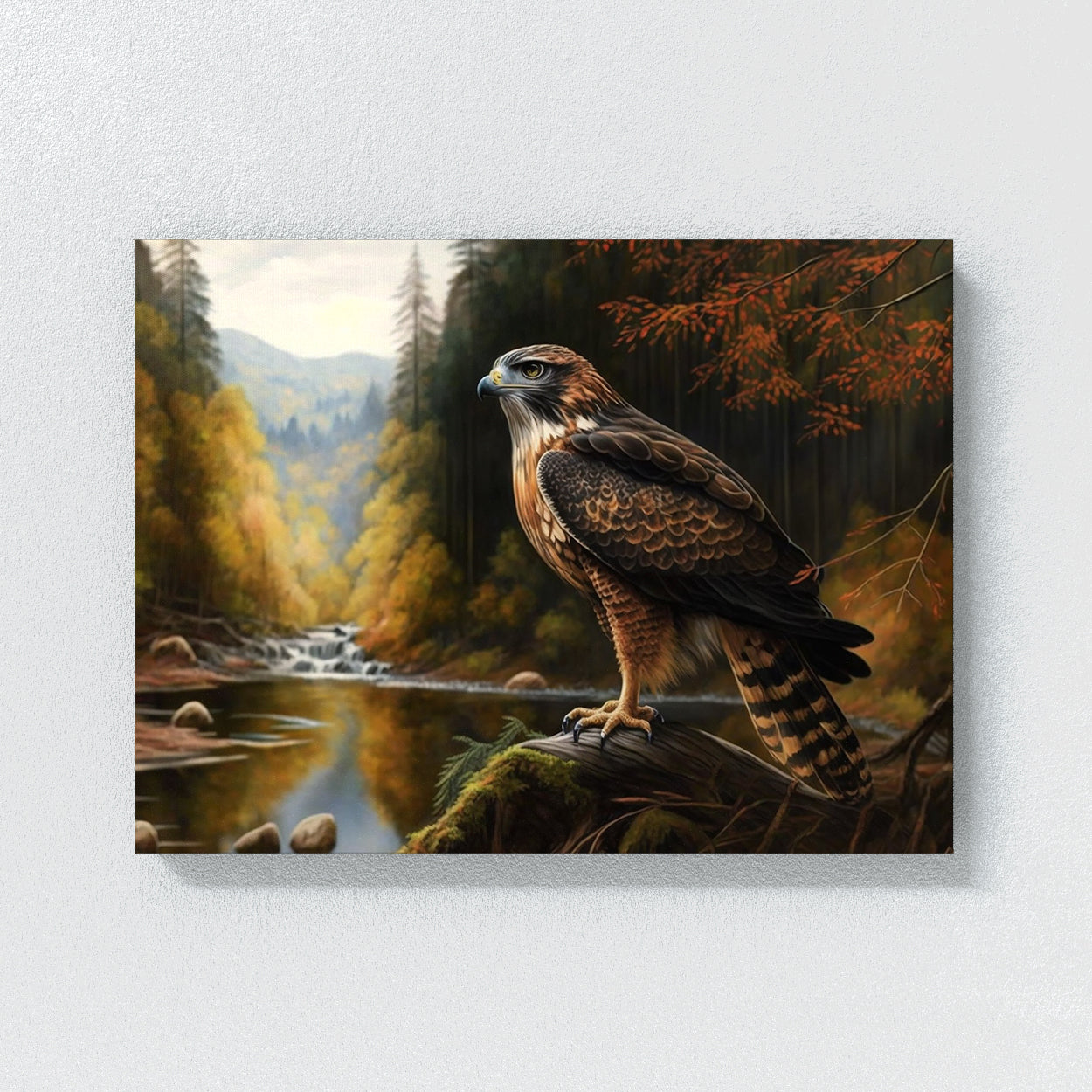 Hawk Realistic Forest River 22 Wall Art