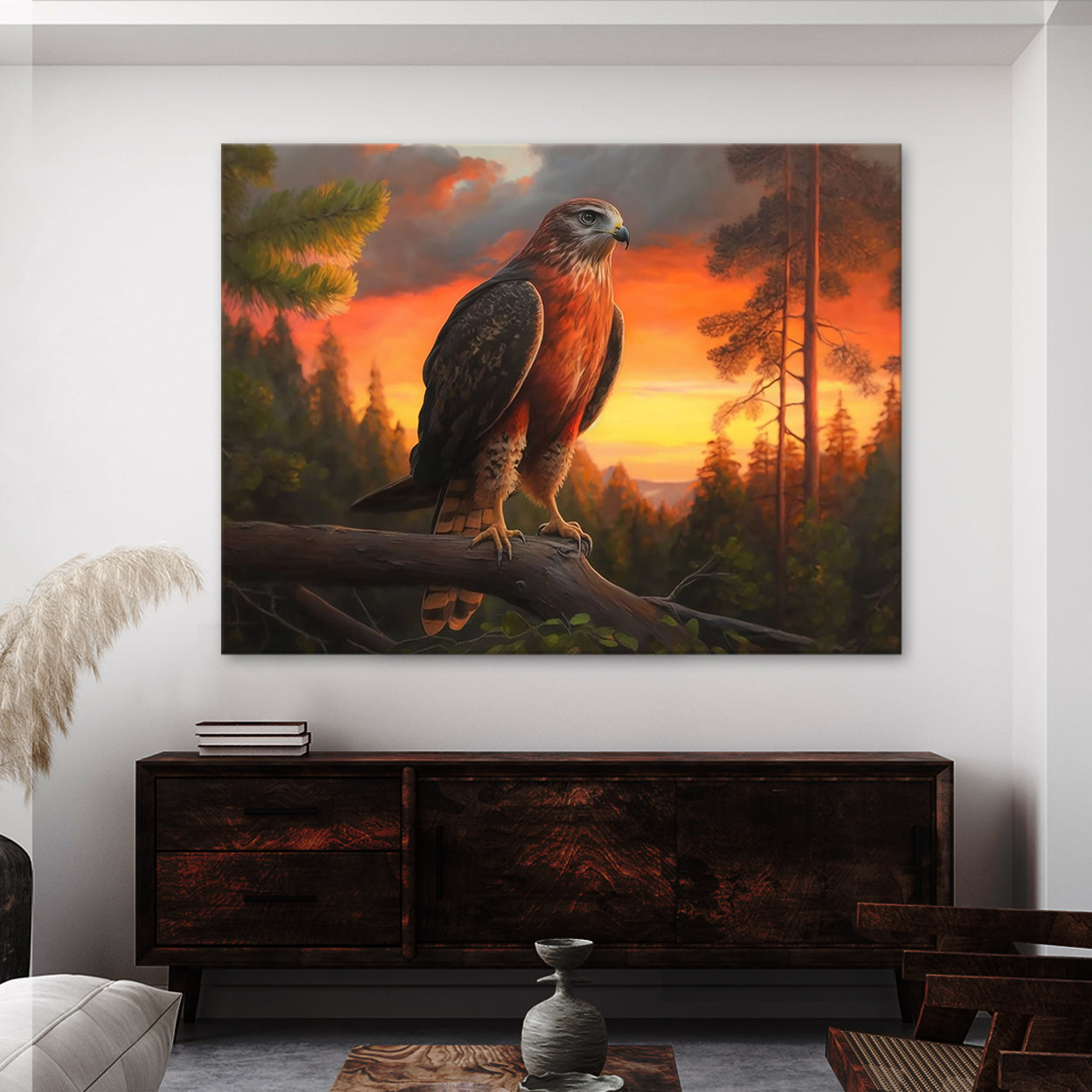 Hawk Realistic Forest Sunset 20 Wall Art