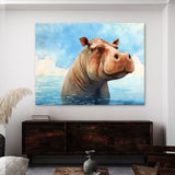 Hippopotamus Cute Hippo Blue Sky 3 Wall Art