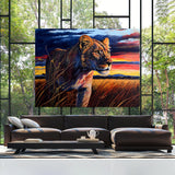Lioness In Savannah Sunset 1 Wall Art