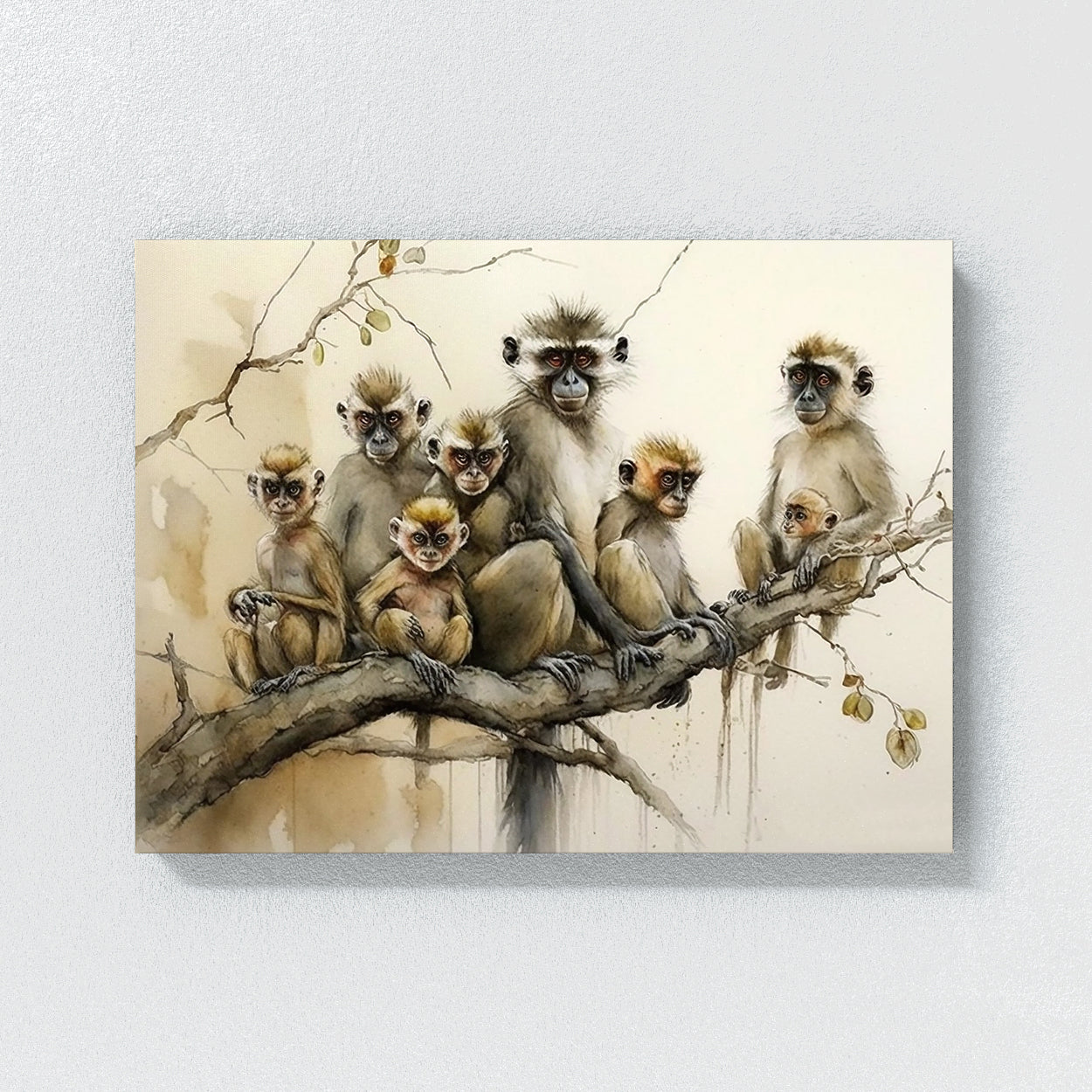 Monkey Family Watercolor 14 Wall Art