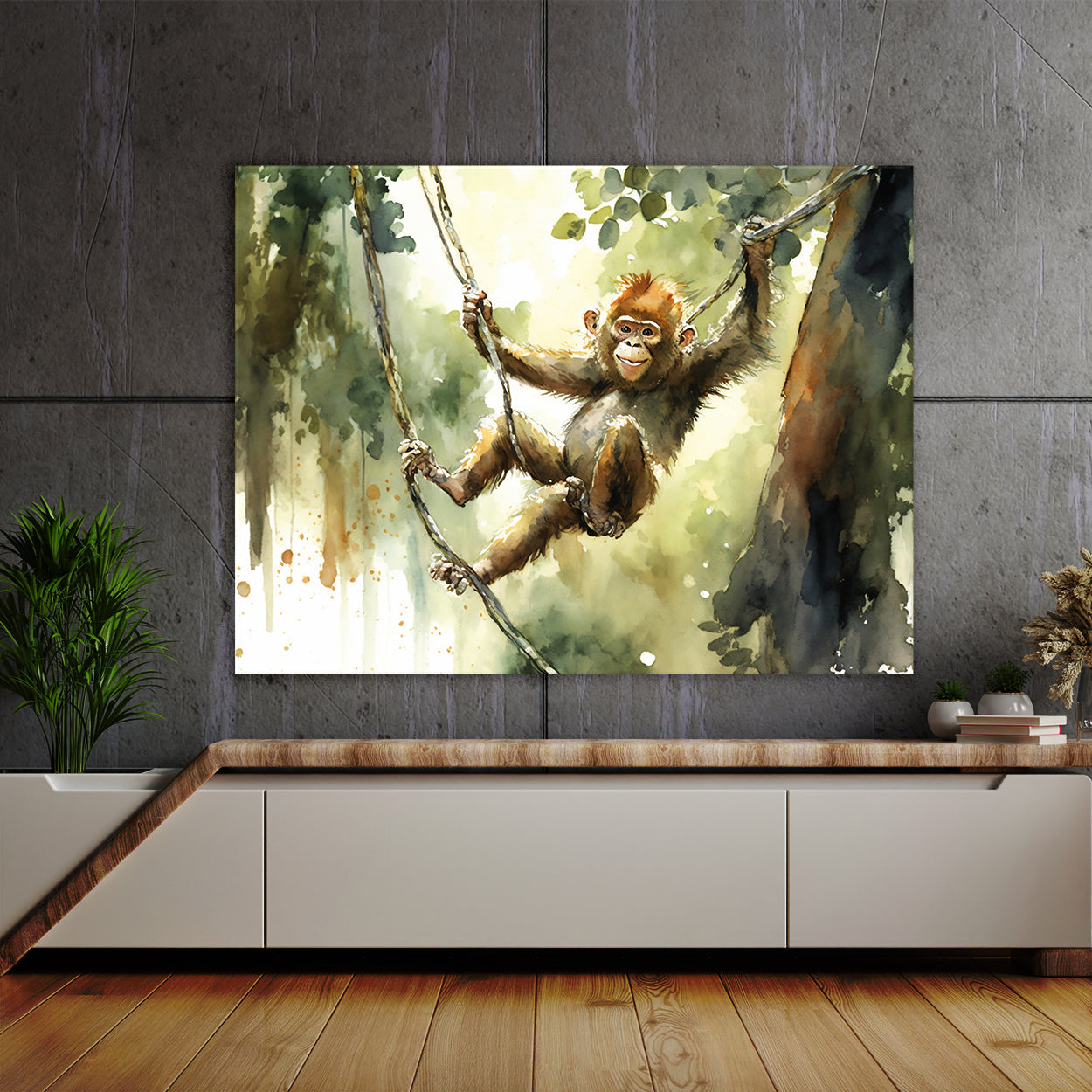 Monkey Jungle Watercolor 15 Wall Art
