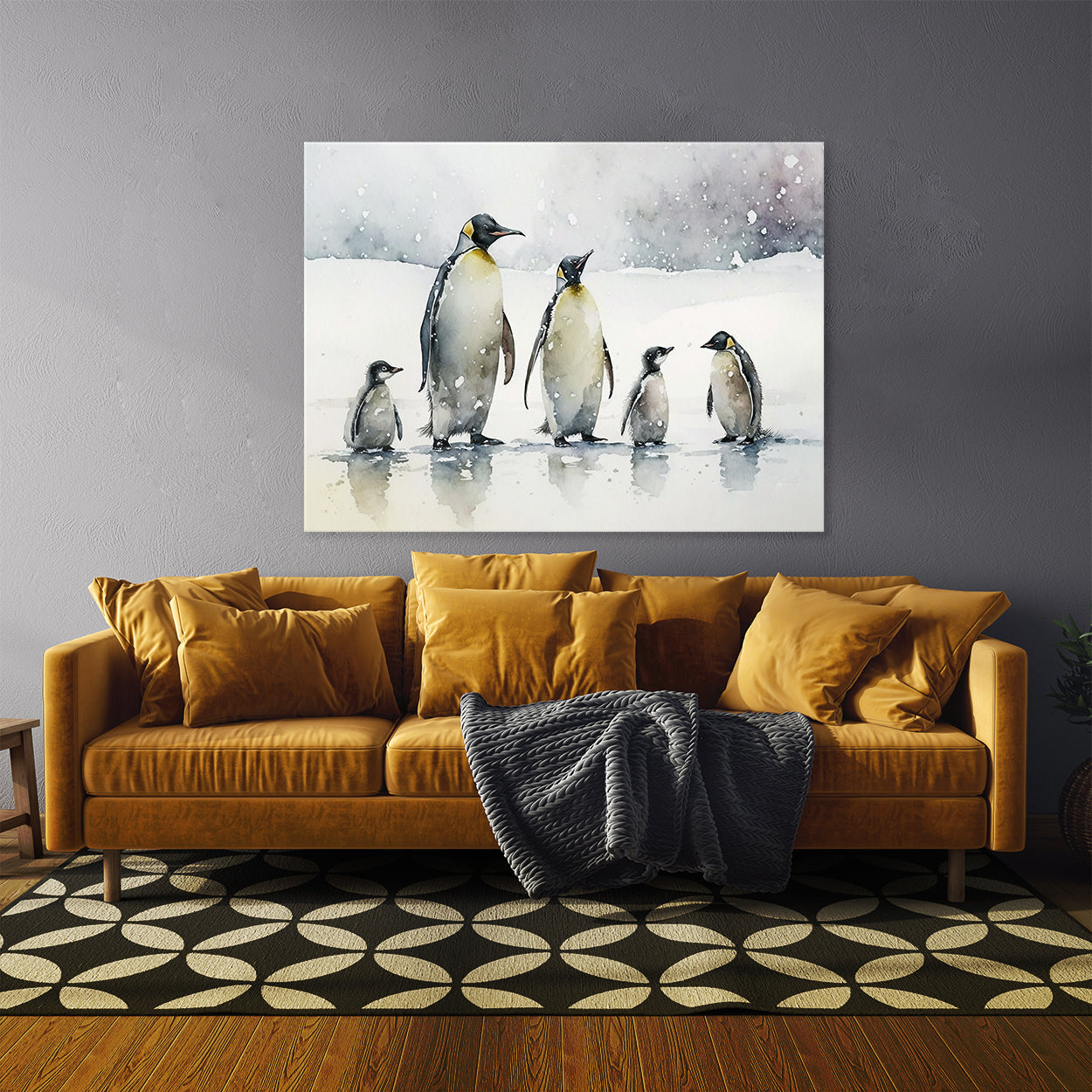 Penguin Family Watercolor 9 Wall Art