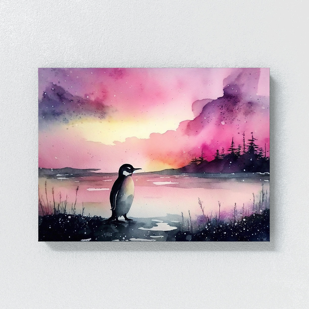 Penguin Watercolor Scene 16 Wall Art