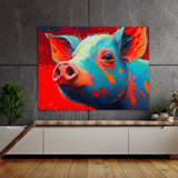 Pig Bright Red Abstract 14 Wall Art