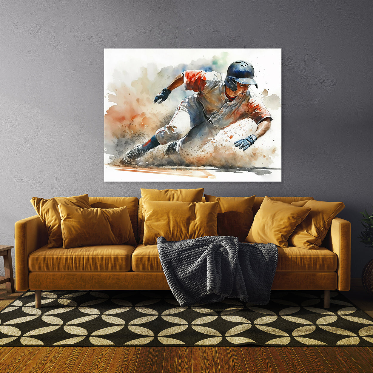Baseball Watercolor Sliding 5 Wall Art