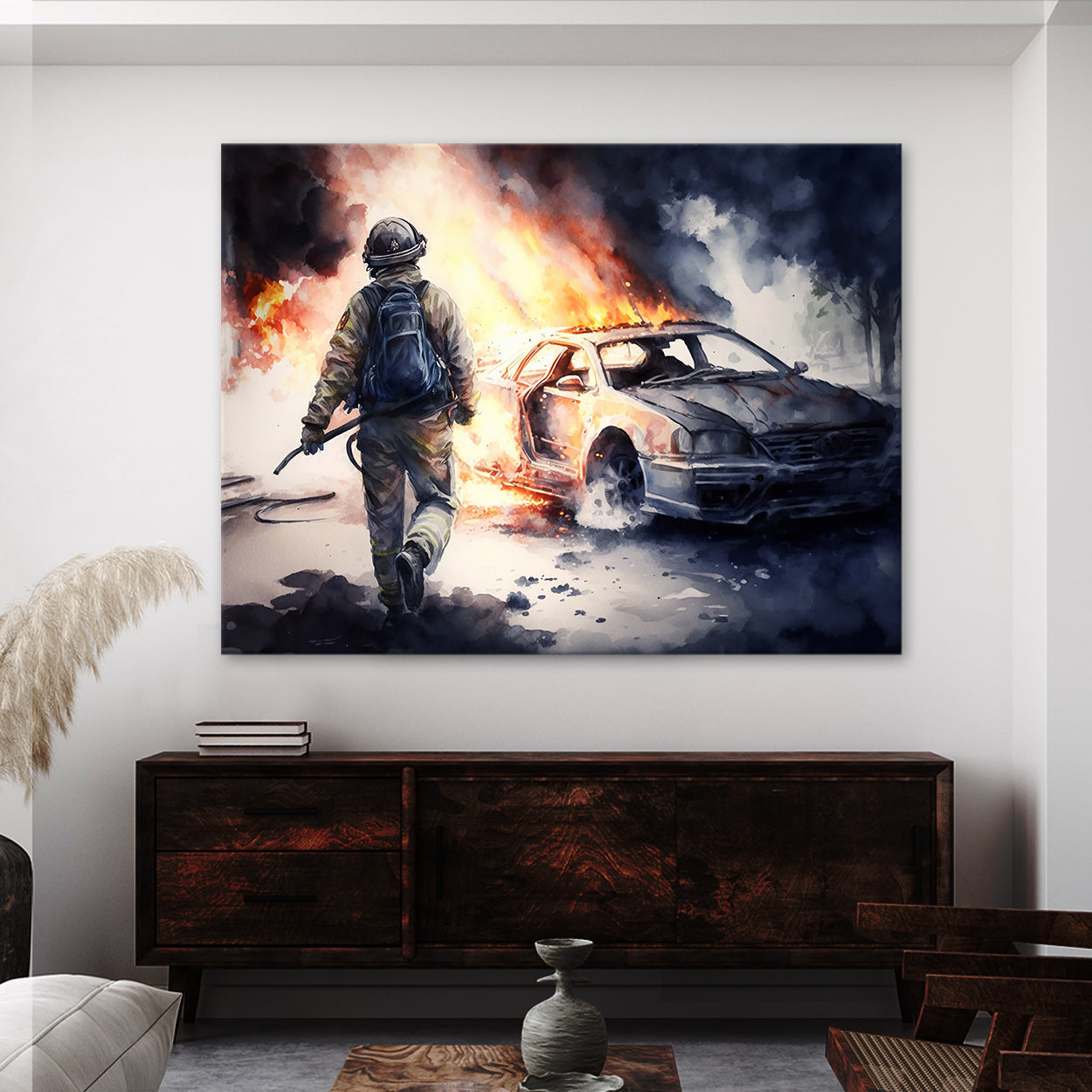Firefighter Car Watercolor 8 Wall Art