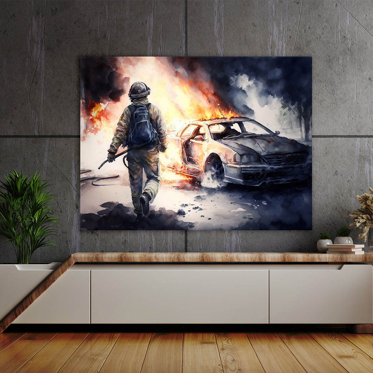 Firefighter Car Watercolor 8 Wall Art