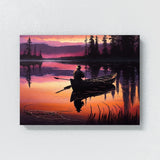 Fishing Calm Lake Sunset 4 Wall Art