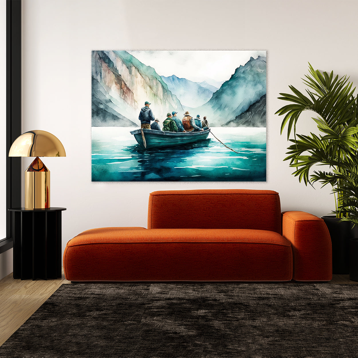 Fishing Watercolor Boat Scene 12 Wall Art