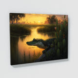 Alligator In Swamp With Sunset 15 Wall Art