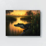 Alligator In Swamp With Sunset 15 Wall Art