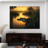 Alligator In Swamp With Sunset 15 Wall Art