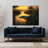 Alligator In Swamp With Sunset 15 Wall Art