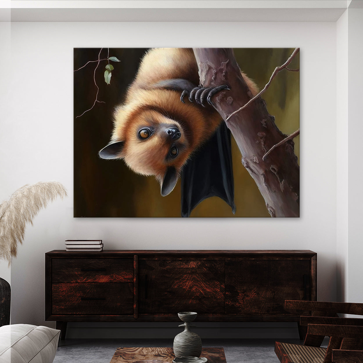 Bat Realistic Brown Tree Branch 2 Wall Art