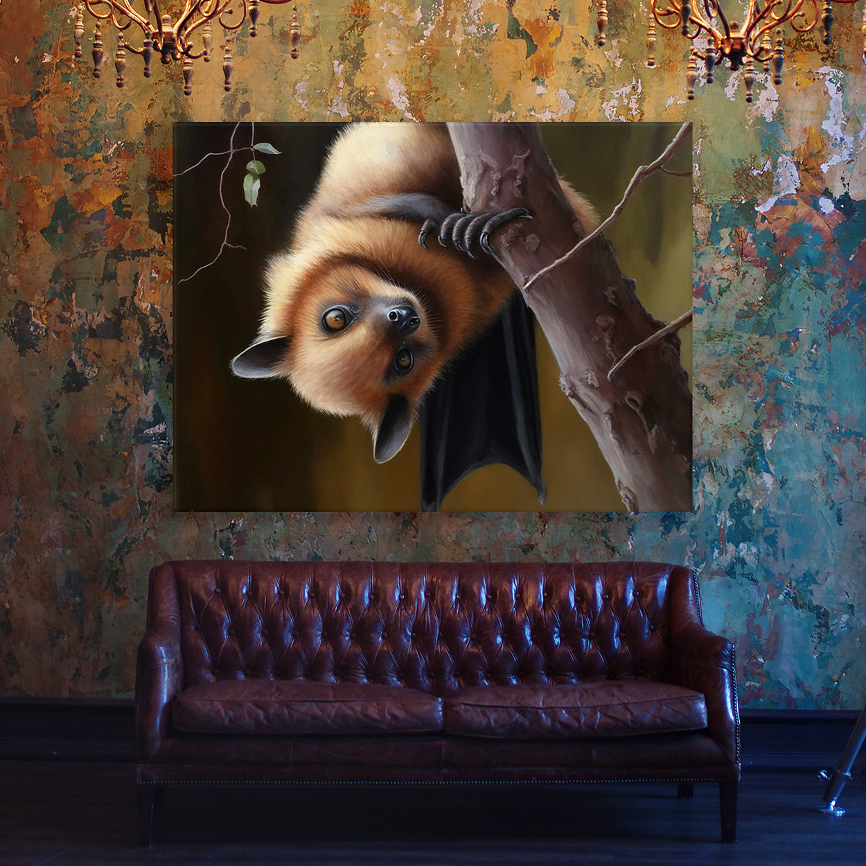 Bat Realistic Brown Tree Branch 2 Wall Art