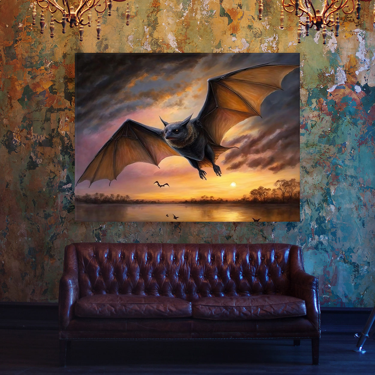 Bat Realistic Flight Sunset 31 Wall Art