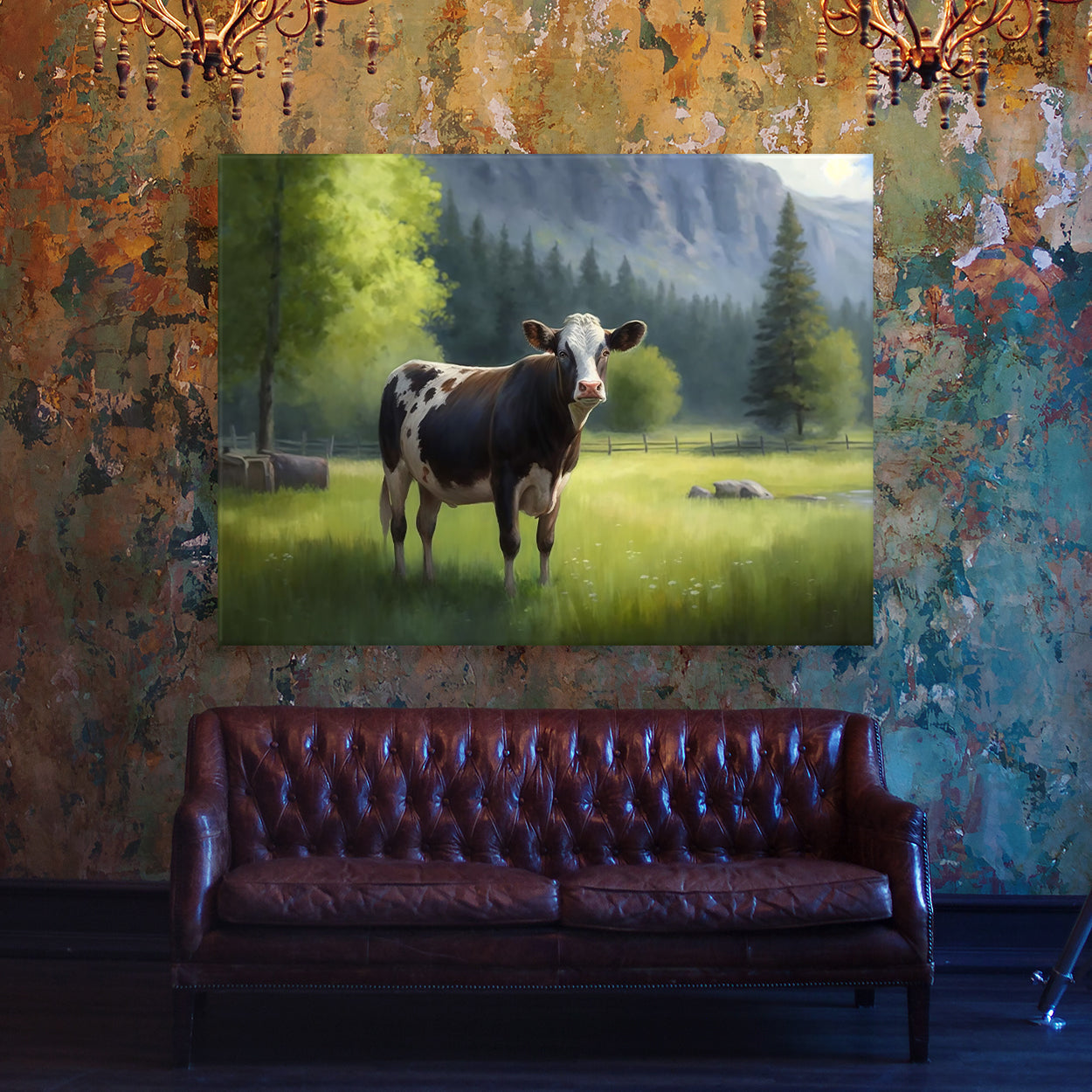 Cow Realistic Meadow 4 Wall Art