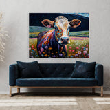 Cow Vibrant Meadow Flowers 6 Wall Art