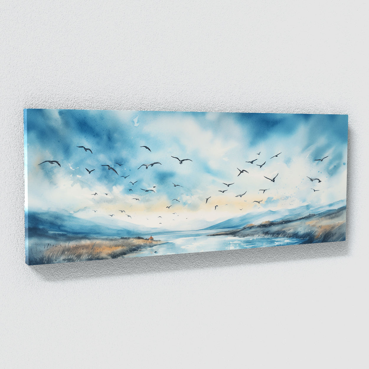 Cloud Watercolor Blue Sky Birds 38 Wall Art