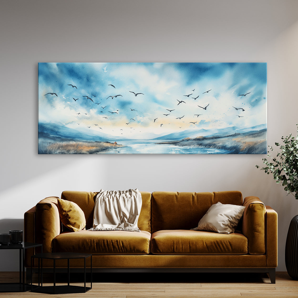 Cloud Watercolor Blue Sky Birds 38 Wall Art