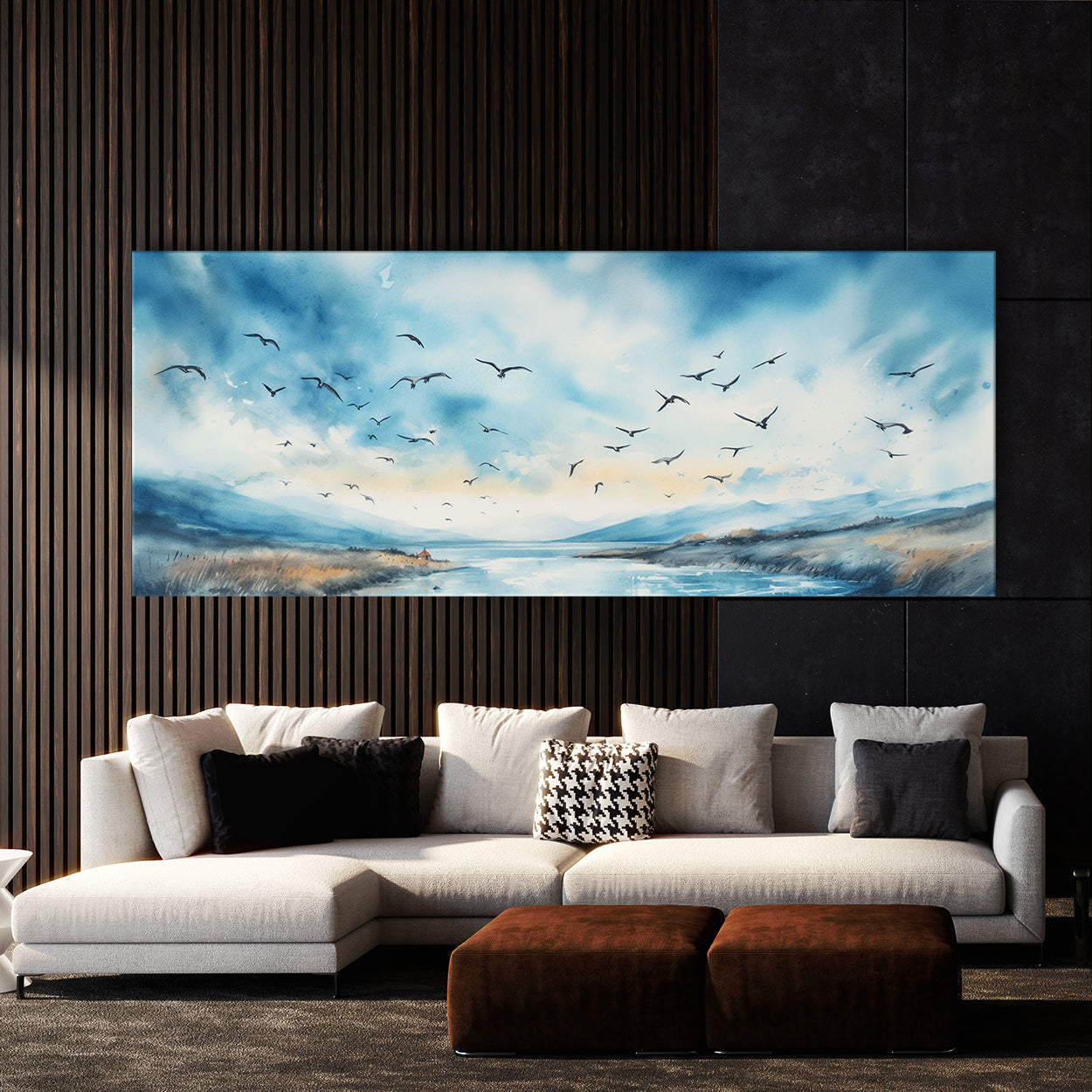 Cloud Watercolor Blue Sky Birds 38 Wall Art