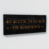 Family Name Gps Coordinates Black Wood Wall Art