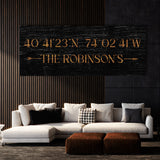 Family Name Gps Coordinates Black Wood Wall Art