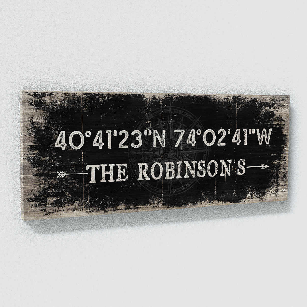 Family Name Gps Coordinates Black Wood Wall Art