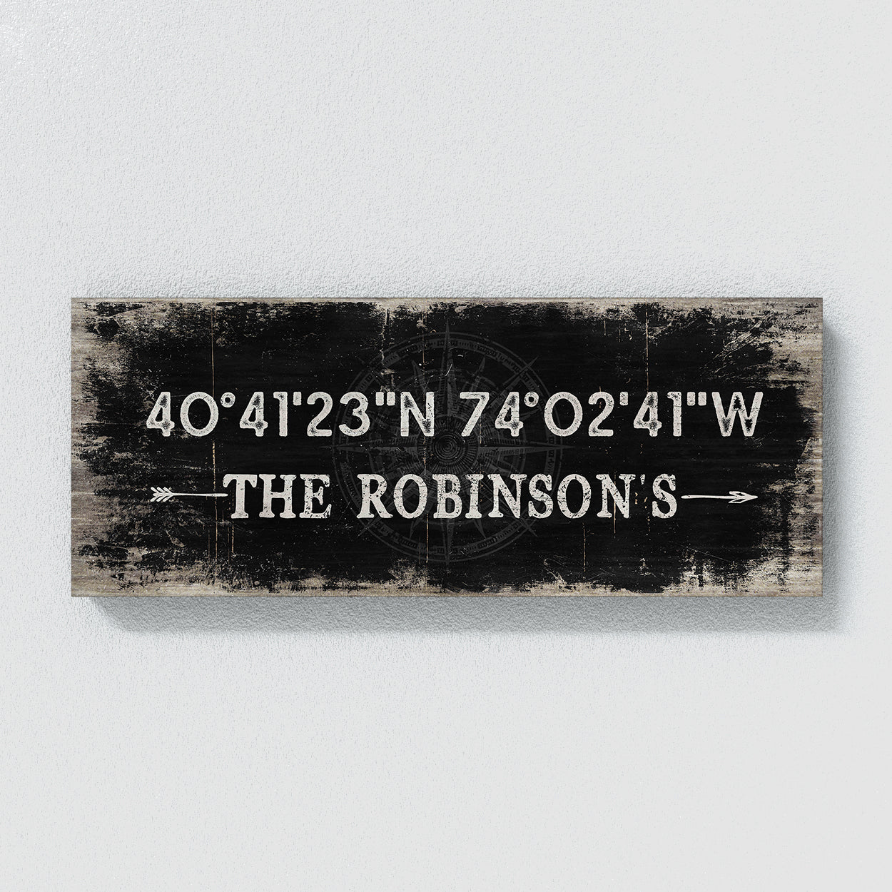 Family Name Gps Coordinates Black Wood Wall Art
