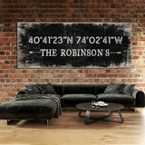 Family Name Gps Coordinates Black Wood Wall Art