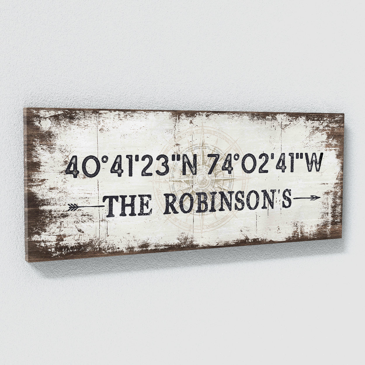 Family Name Gps Coordinates White Wood Wall Art