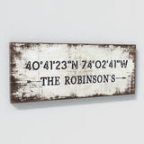 Family Name Gps Coordinates White Wood Wall Art