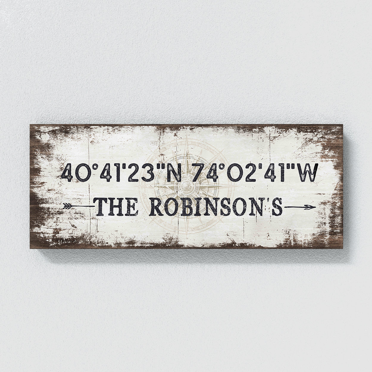 Family Name Gps Coordinates White Wood Wall Art