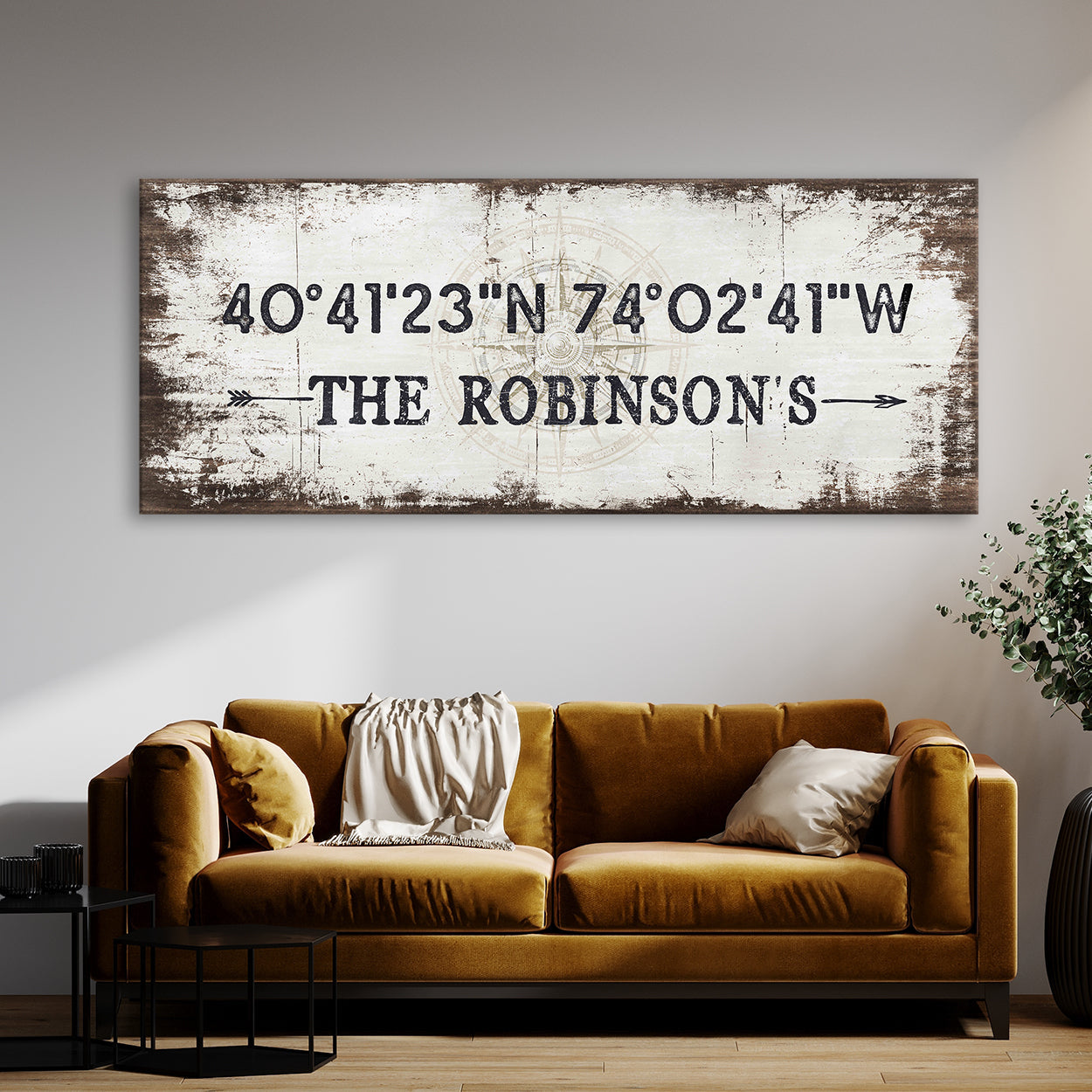Family Name Gps Coordinates White Wood Wall Art