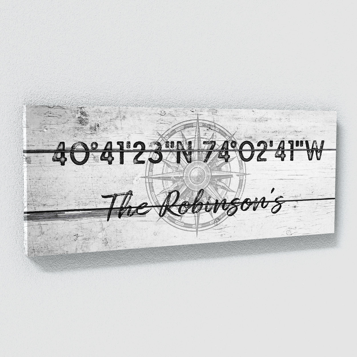 Family Name Gps Coordinates White Wood Wall Art
